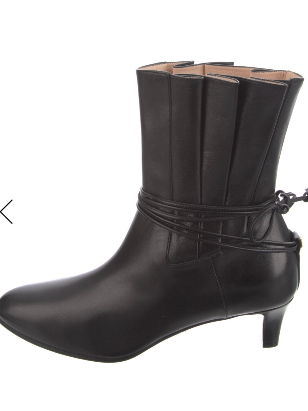 Gucci Black Leather Mid-Calf Wrap-Tie Boot with Low Heel